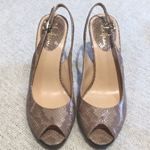 Cole Haan, NIKEAIR, New Taupe “Snake” Peep Toe Slingback Heels 9M - Picture 1 of 8